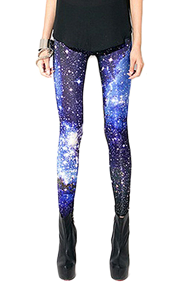 

Blue Starry Sky Print Skinny Elastic Leggings