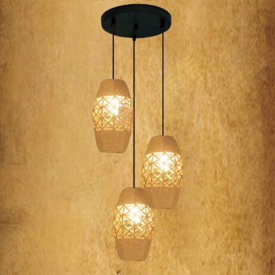 

10 Inches Burlap 3 Light Multi Light Pendant with Natural Rope