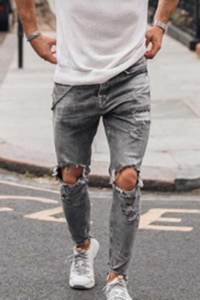 grey frayed jeans