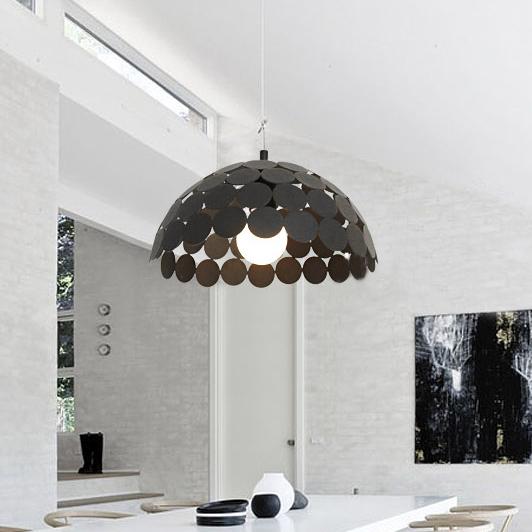 

Black Metal Pendant Light in Downward Semicircle Shape