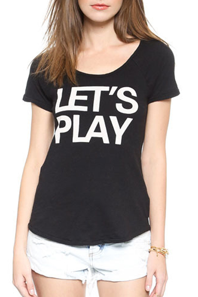 

Black Short Sleeve Let's Party Print T-Shirt