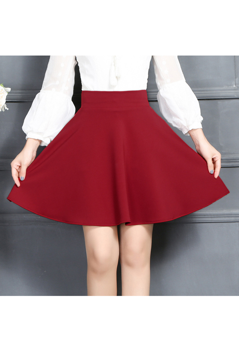 

Chic Women's Plain A-Line Mini Bubble Skirt, Red