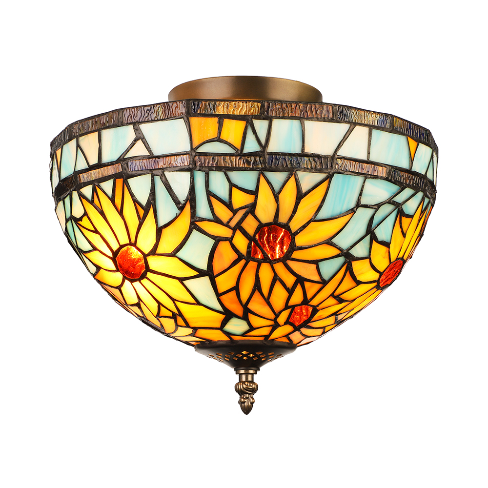 Floral Theme Stained Glass Ceiling Light With Bowl Shade 11 81