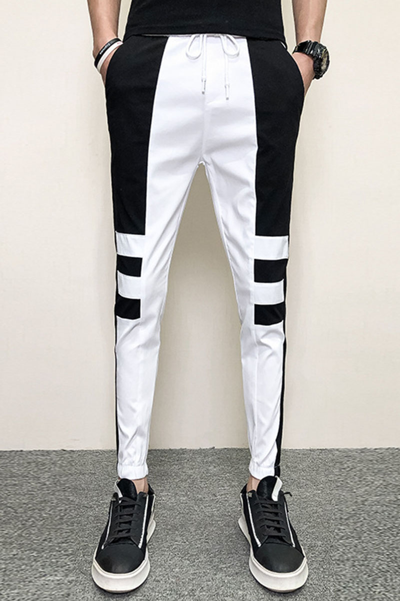 fashion stripe color blocking slim pencil pants