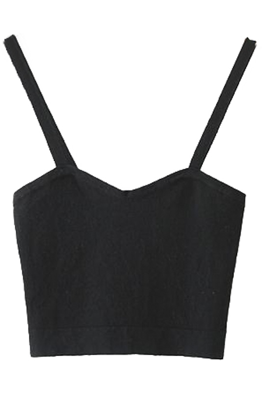 

Plain Spaghetti Straps Knit Cropped Slim Cami, Black