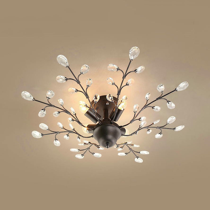 4 Lights Semi Flush Mount Lighting With Clear Crystal Decoration