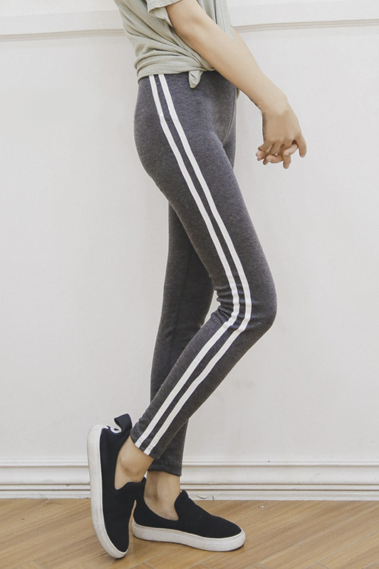 

Fashion Women Elastic Waist Side Striped Sports Yoga Leggings, Dark gray