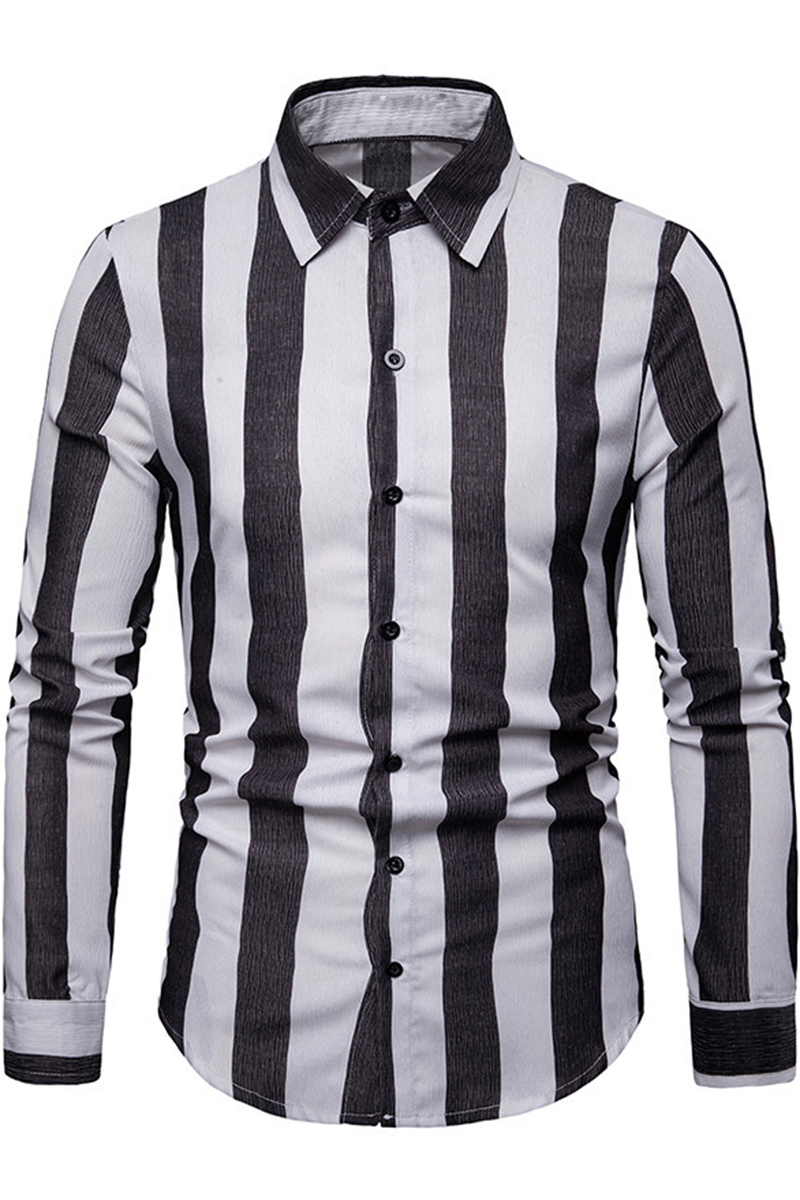 Trendy Vertical Striped Print Men S Long Sleeve Slim Fit Business