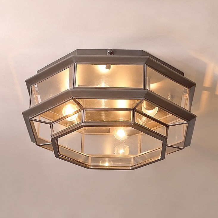 Octagon Flush Ceiling Light 3 4 6 Lights Antique Style 2 Glass