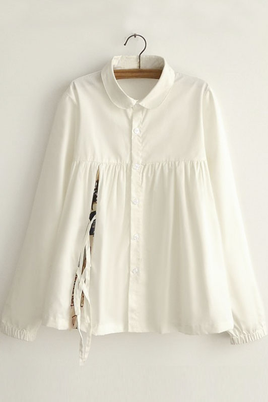 

White Lapel Buttons Down Long Sleeves Shirt