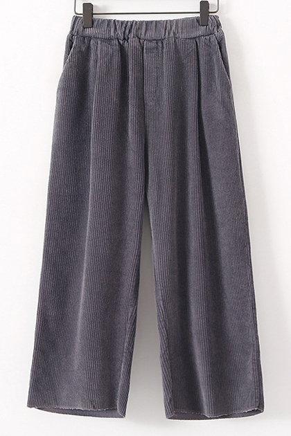 

Elasticated Waist Corduroy Wide Leg Fashion Capris, Gray