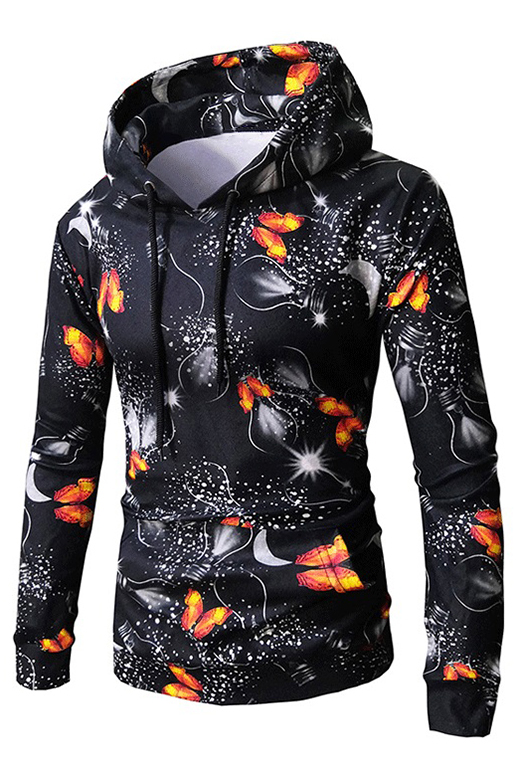 black hoodie with orange butterfly