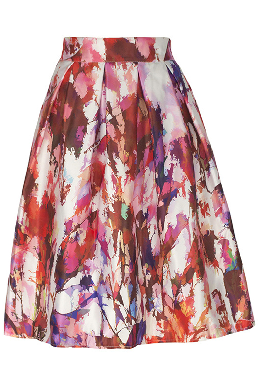 

Women's High Waist Print Pleated Skirt Midi Skater Skirt One Size, Red