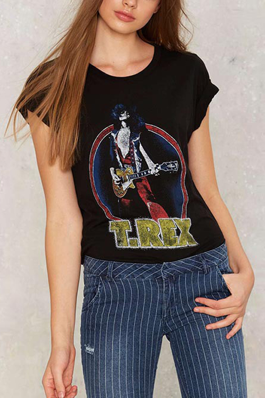 

Women's Cartoon Round Neck Short Sleeve Graphic Tee, Black