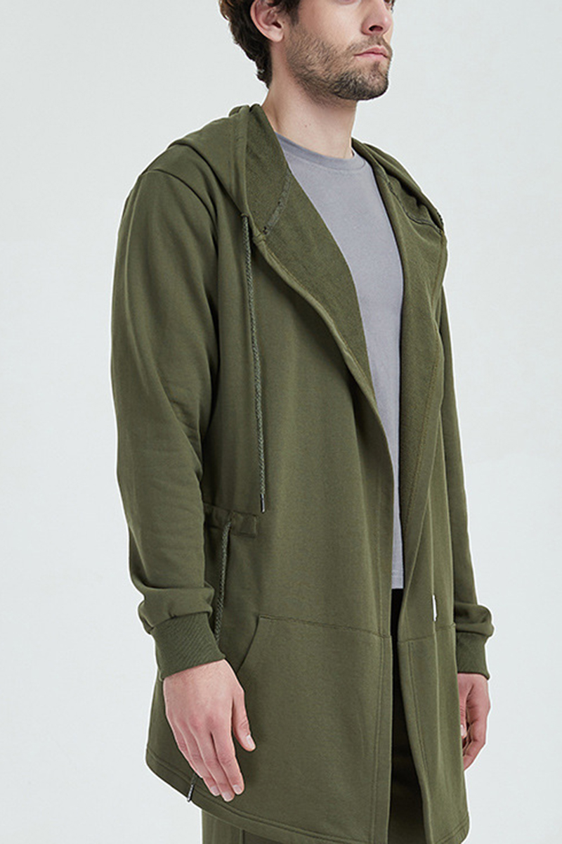 mens longline cardigan with hood