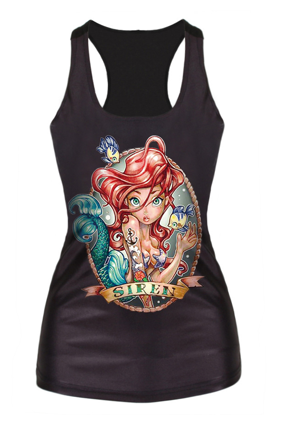 

Little Mermaid Print Black Tanks