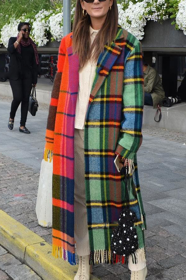 plaid wool long coat